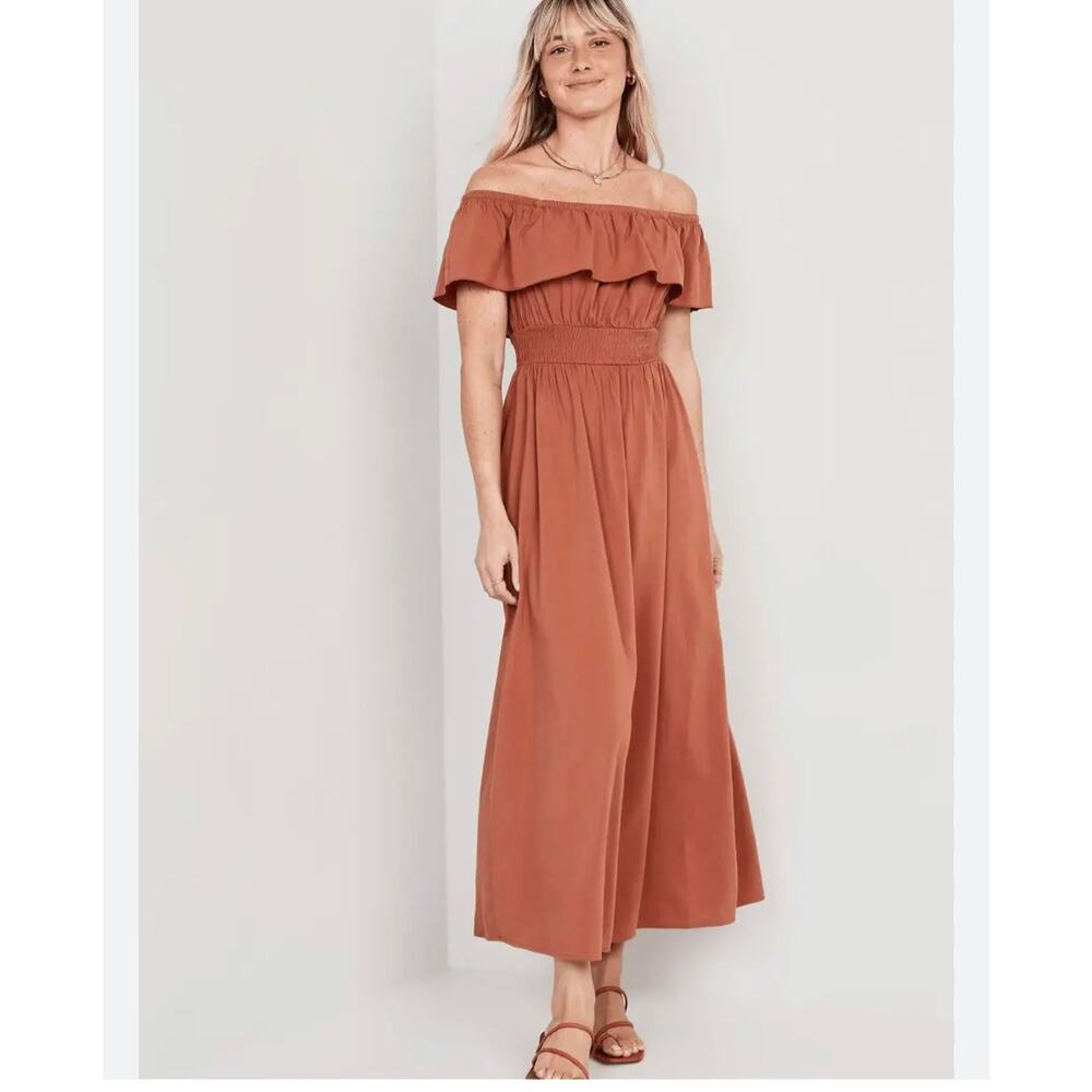 Old Navy Women’s Waist Defined Off the Shoulder Smocked Maxi Dress xsm tall boho